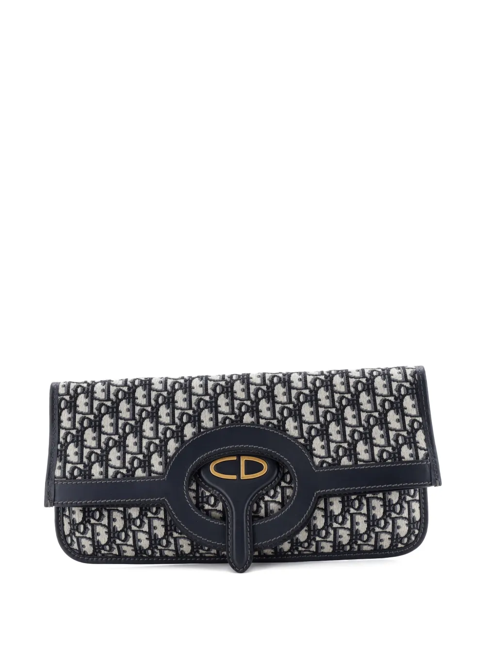 Pre-owned Dior Fold Over Oblique Canvas Clutch Bag In Blue