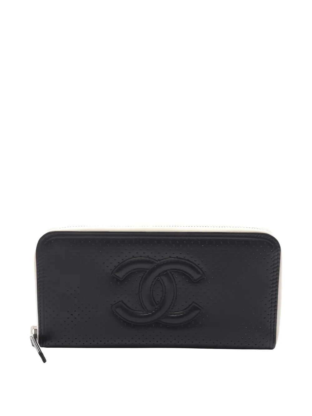 Pre-owned Chanel 2006-2008 Coco Mark Perforated Zip Wallet In Black