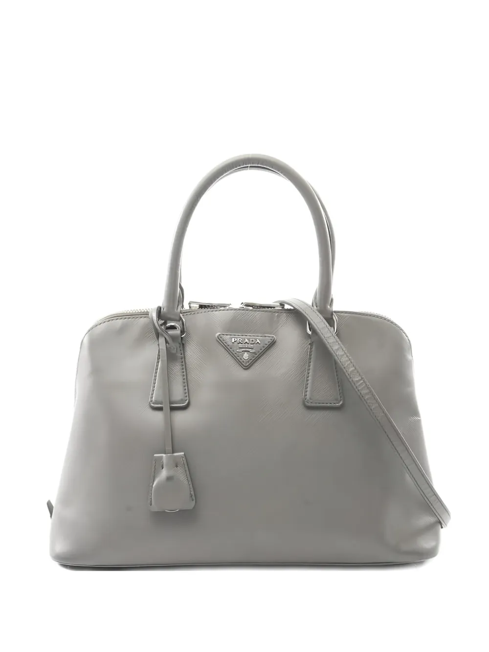 Pre-owned Prada 2000s Promenade Leather Tote Bag In Gray