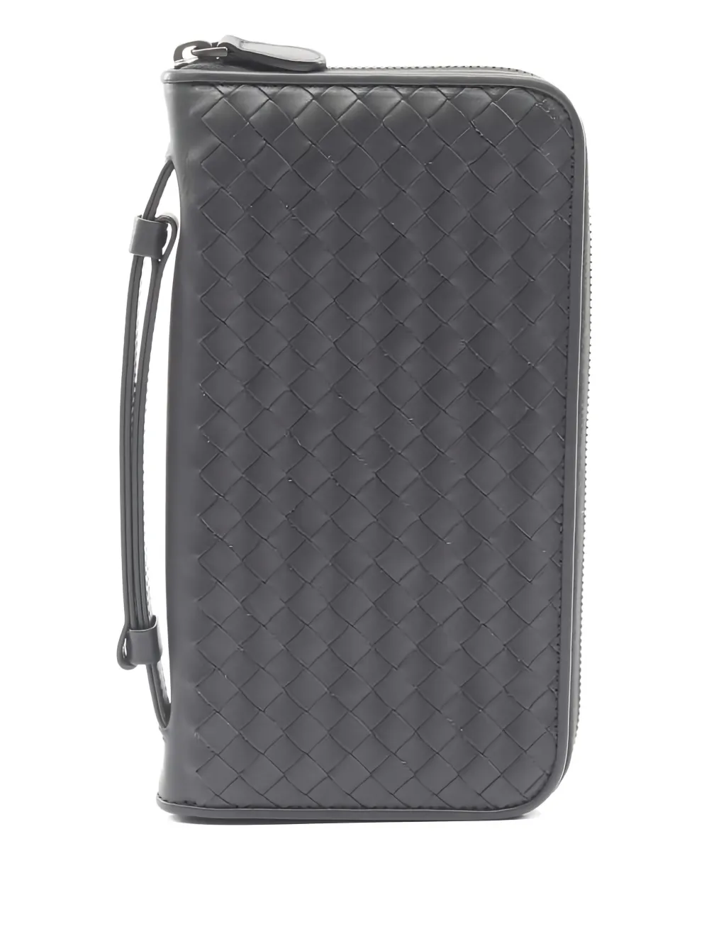 Pre-owned Bottega Veneta 2010 Intrecciato Zip Leather Wallet In Gray