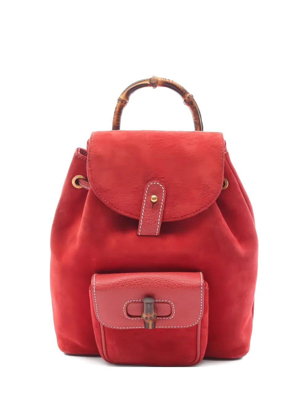 Pre-owned Gucci 2000s Bamboo-handle Backpack In Red