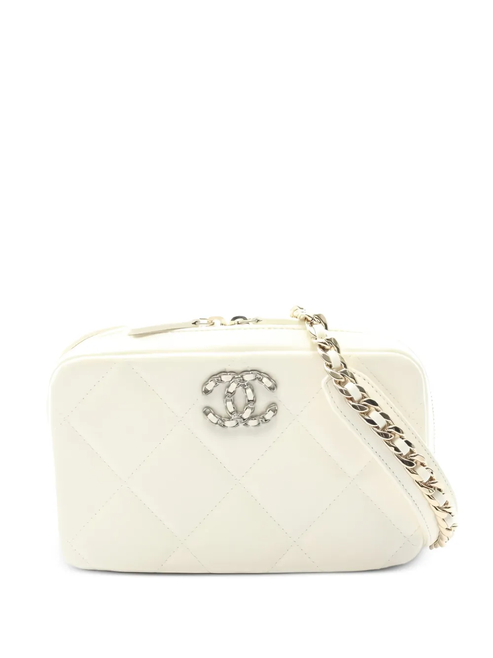 CHANEL Pre-Owned 2021 Chanel 19 diamond-quilting chain cross body bag - White