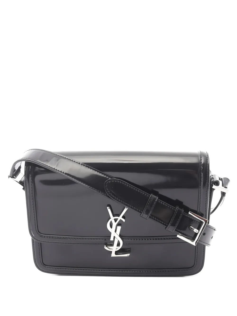 Pre-owned Saint Laurent Patent Solferino Shoulder Bag In Black
