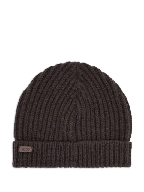 Tod's ribbed logo-plaque beanie hat