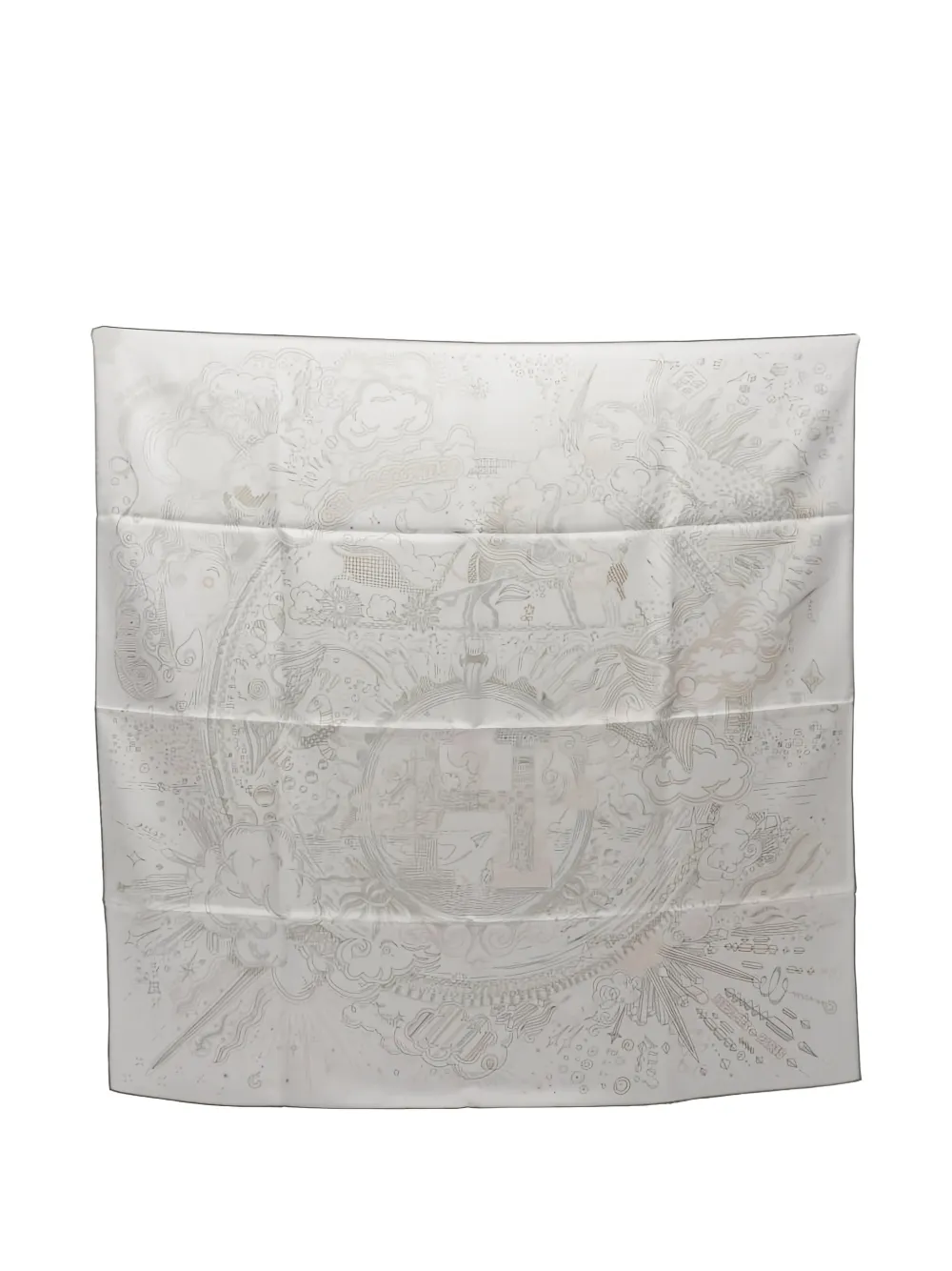 Pre-owned Hermes Please Hold The Line Scarf 90 Printed Silk Scarf In White