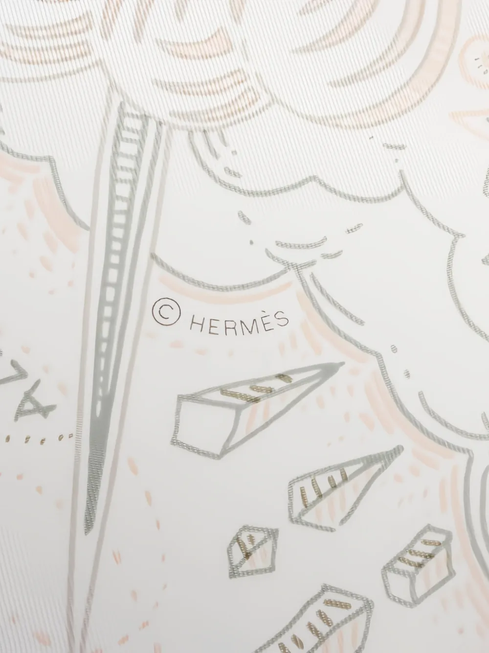 Pre-owned Hermes Please Hold The Line Scarf 90 Printed Silk Scarf In White