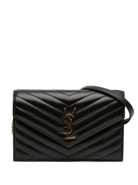 Saint Laurent Pre-Owned 2024 Quilted Chevron Leather Cassandre Envelope Chain Wallet crossbody bag