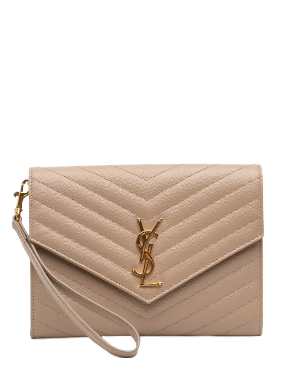 Saint Laurent Pre-Owned 2023 Grain De Poudre Cassandre Matelasse Flap Pouch clutch bag | Brown | Image 1