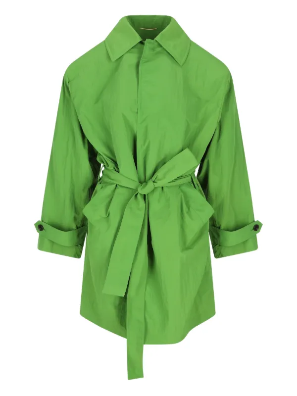 Saint Laurent Taffeta Piped Pockets Coat in Green