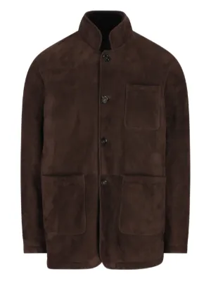 Giorgio Armani Leather double-breasted Coat | Brown | FARFETCH