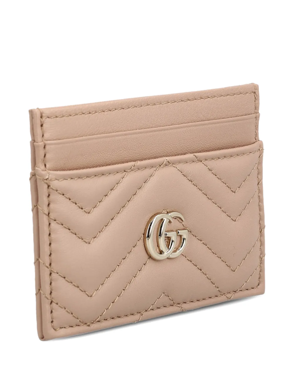 Gucci Gg Marmont Chevron Card Holder In Brown