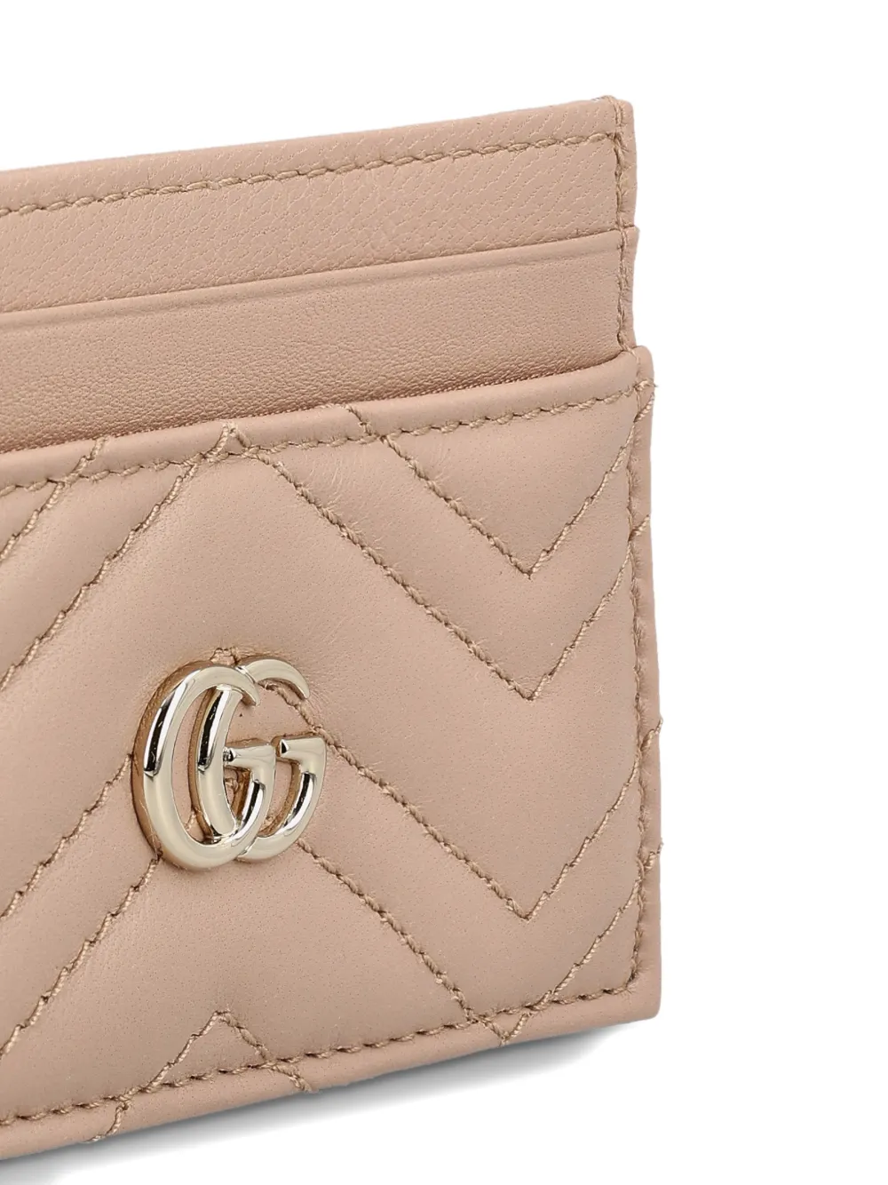 Gucci Gg Marmont Chevron Card Holder In Brown
