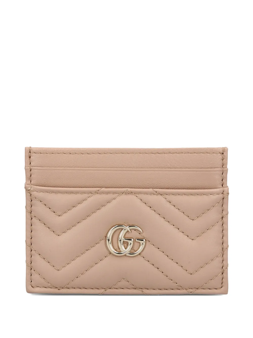 Gucci Gg Marmont Chevron Card Holder In Brown