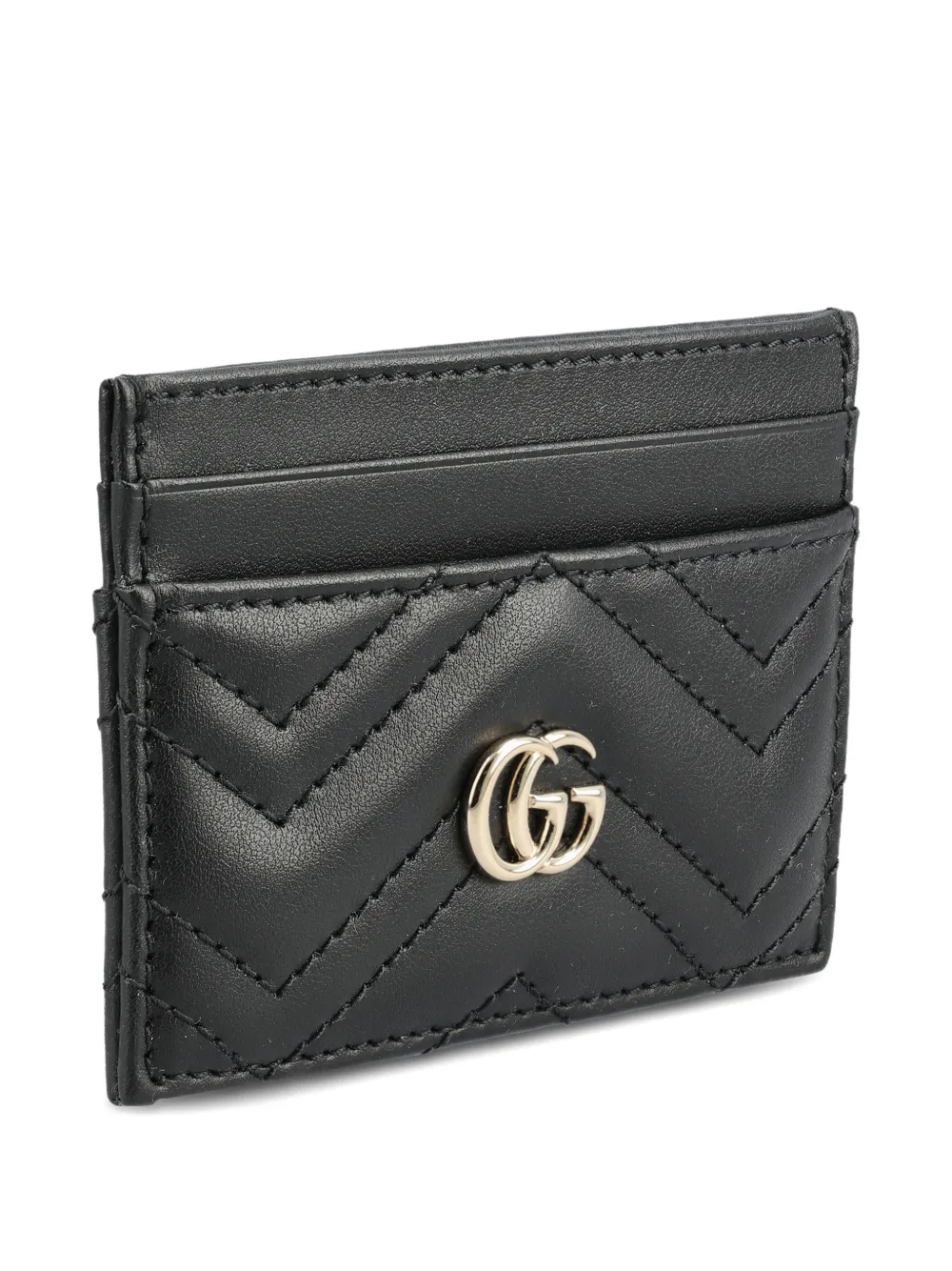 Gucci Gg Marmont Chevron Card Holder In Black