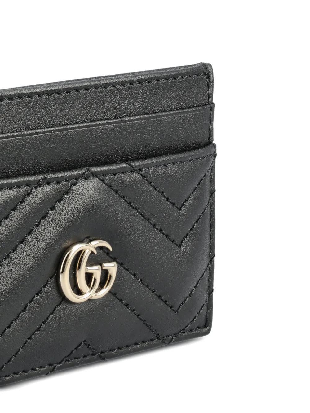Gucci Gg Marmont Chevron Card Holder In Black