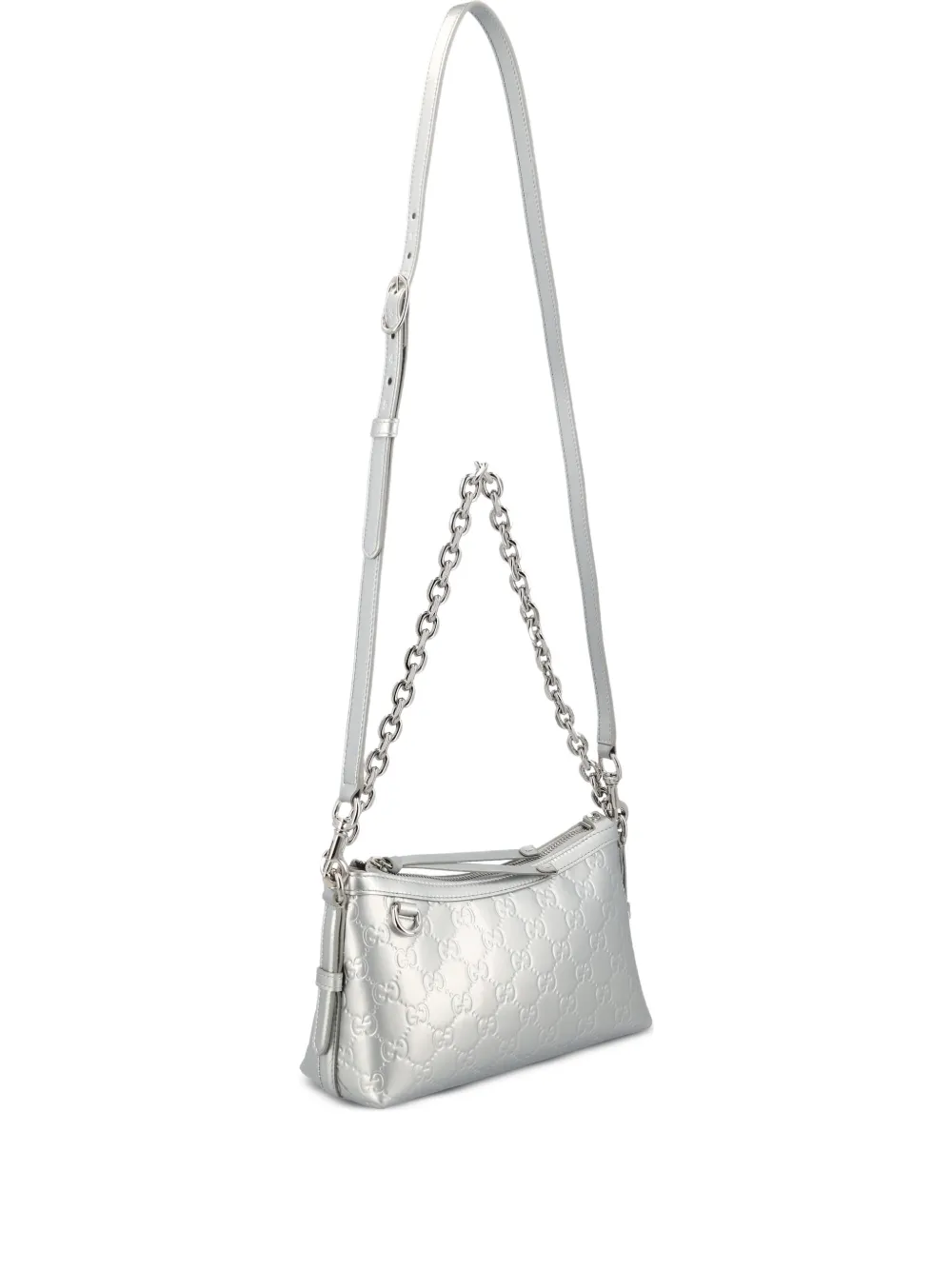 Gucci small GG Emblem embossed shoulder bag - Silver