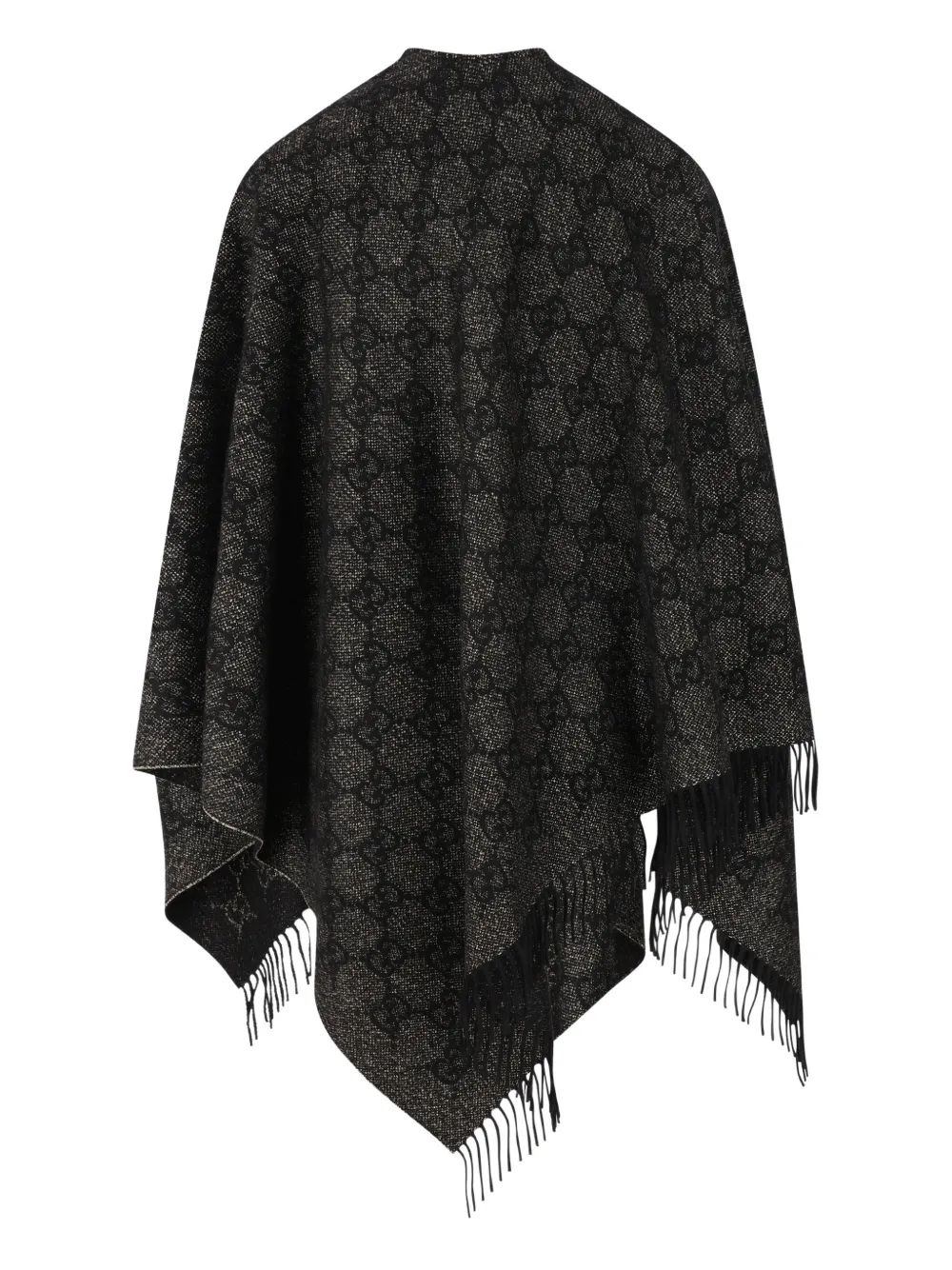 Gucci Fringed Jacquard Cape In Black