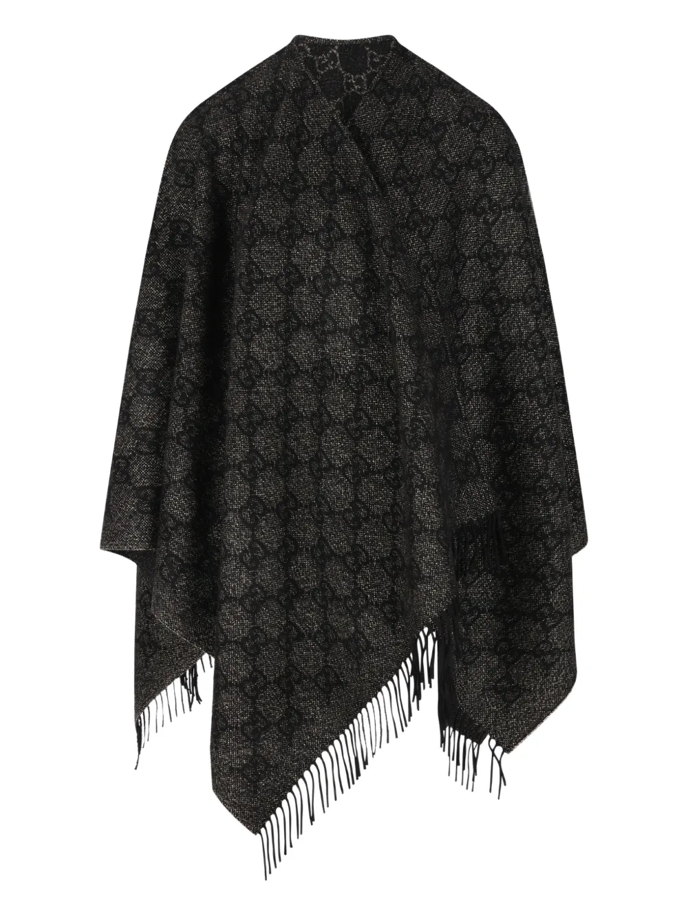 Gucci Fringed Jacquard Cape In Black