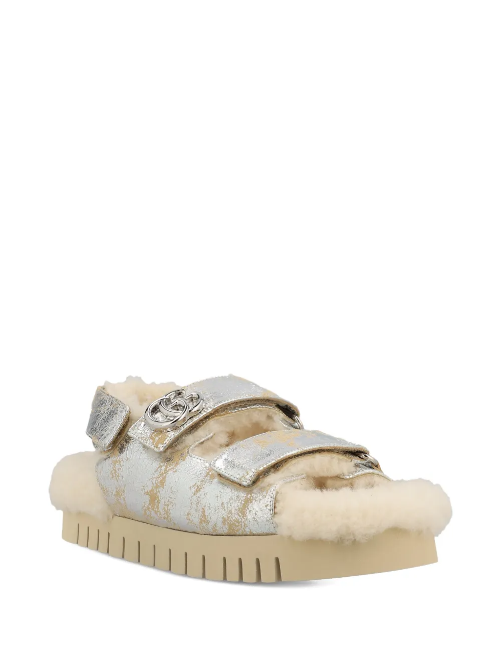 Gucci Metallic sandalen met logo Zilver