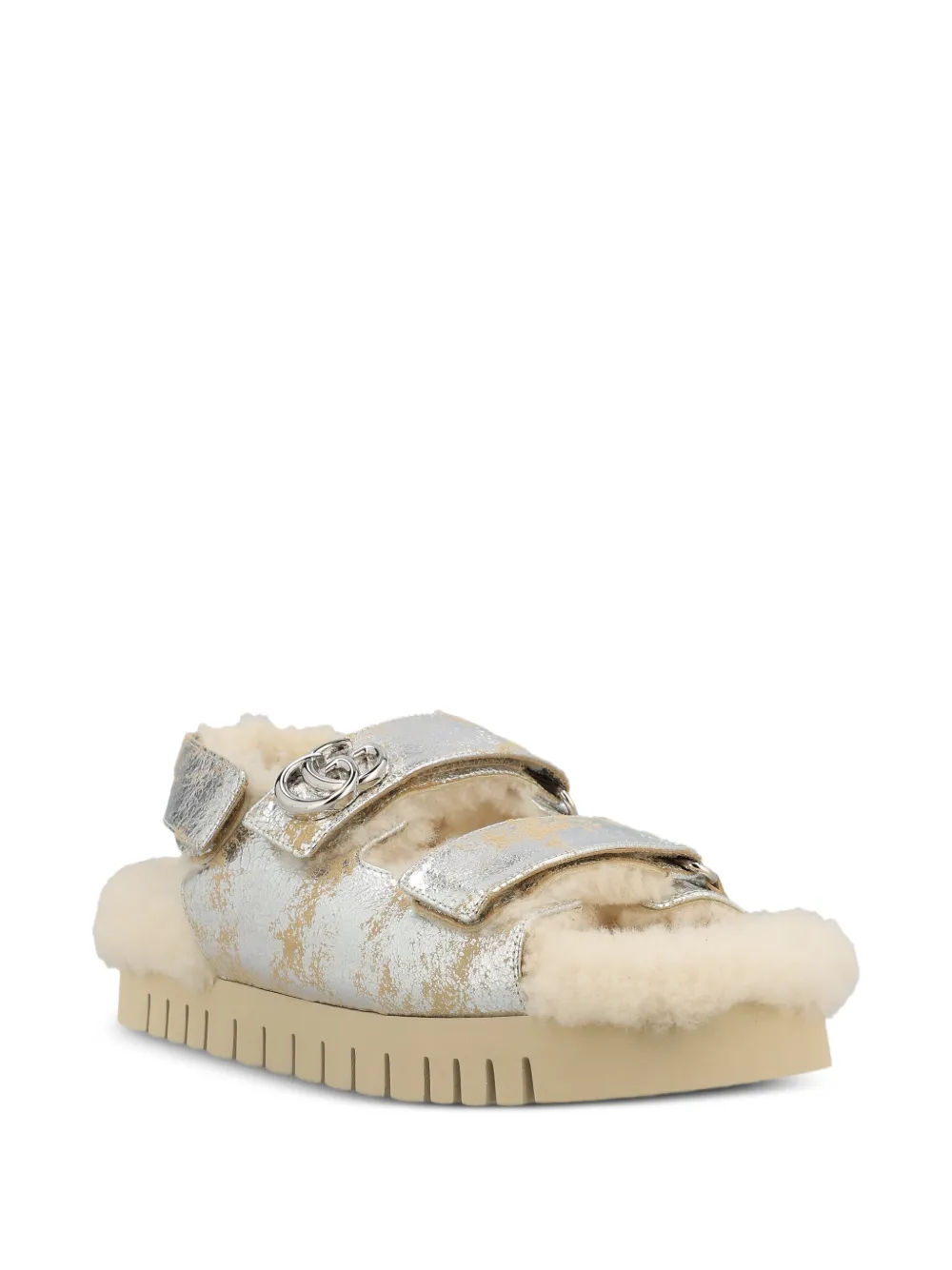 Gucci Metallic sandalen met logo Zilver