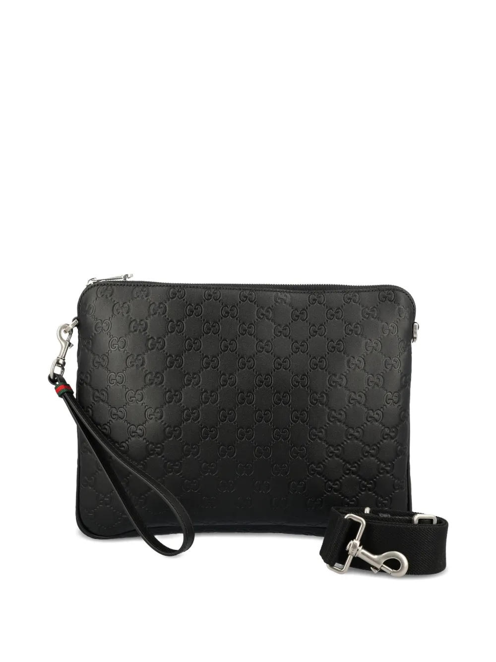 Gucci medium GG Emblem embossed clutch bag - Zwart