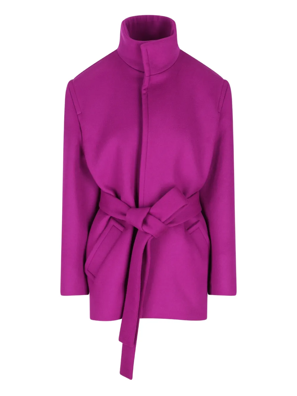 Saint Laurent Wool Belted Coat In Pink