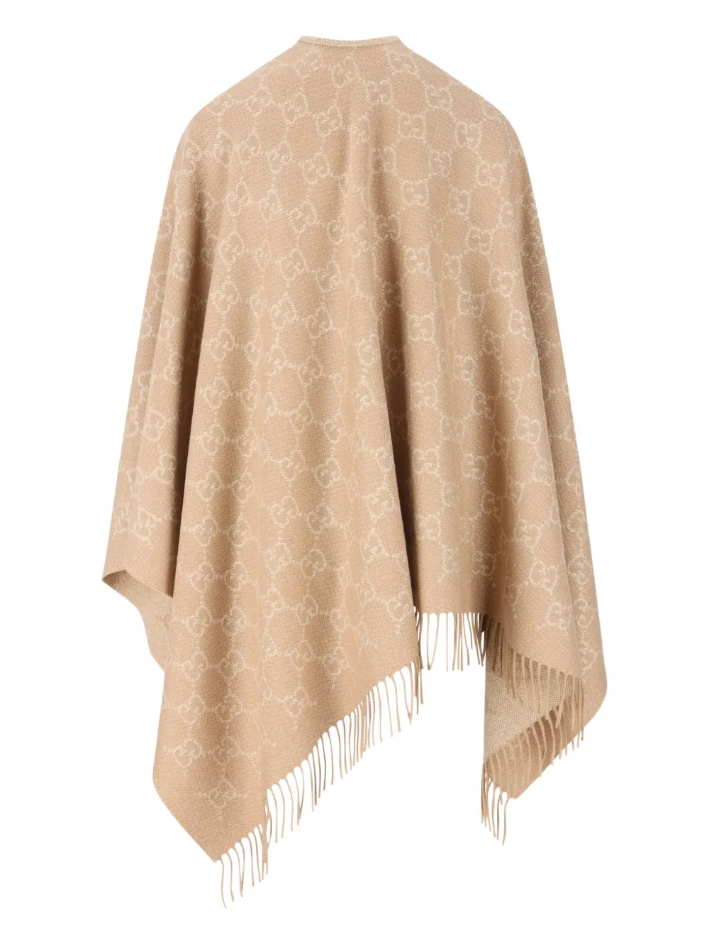 Gucci Gg-patterned Fringed Cape In Neutral