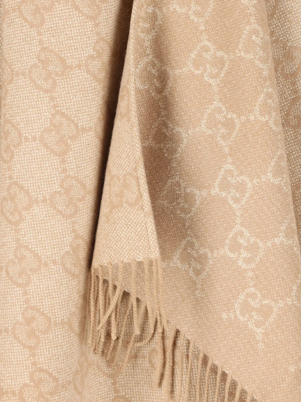Gucci Gg-patterned Fringed Cape In Neutral