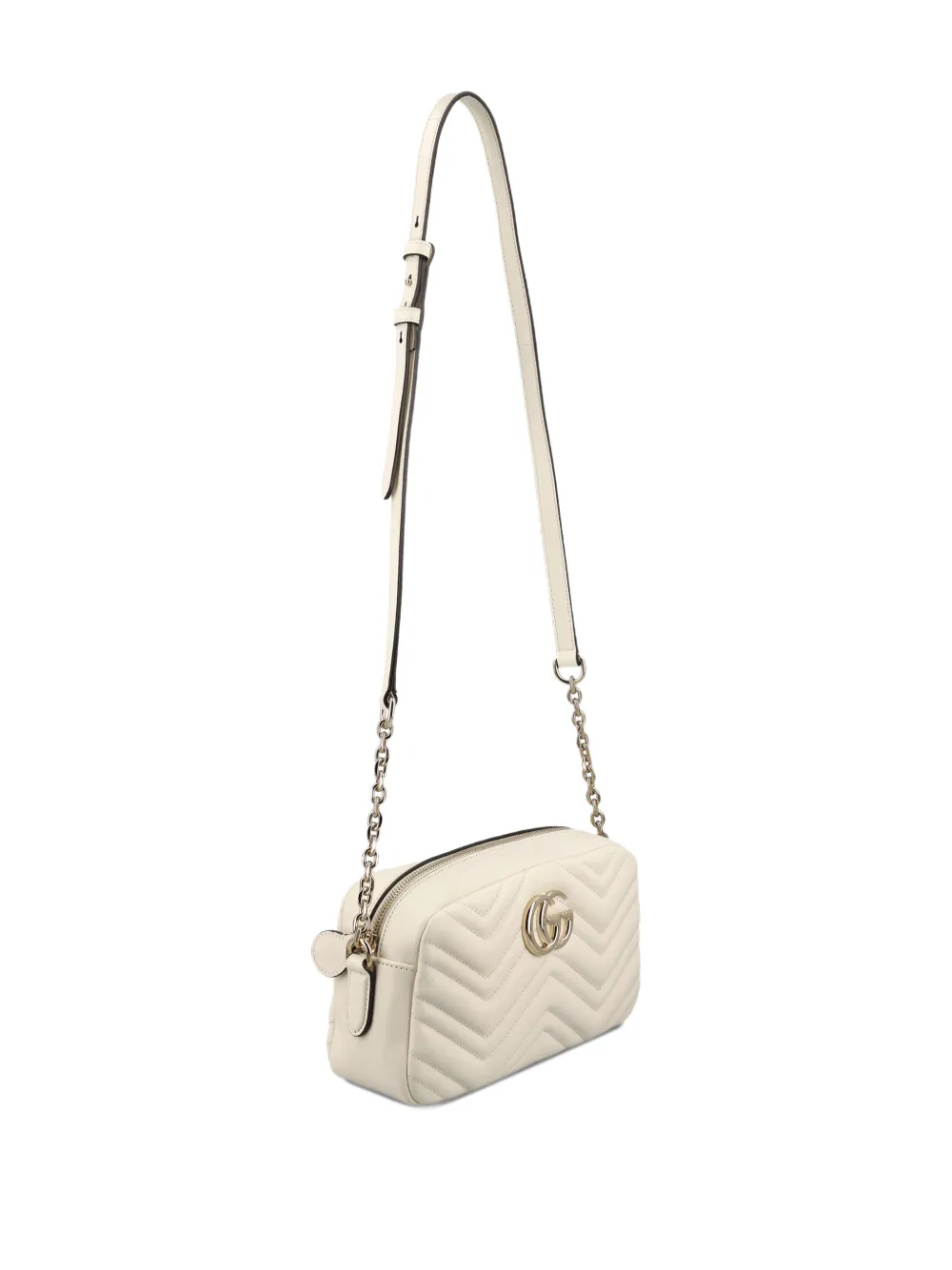 Gucci GG Marmont kleine schoudertas met chevron streep Beige