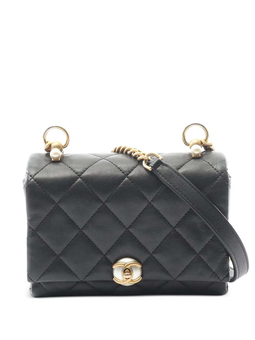 CHANEL Pre-Owned 2019 Mini Quilted Calfskin Pearl CC Accordion Flap crossbody bag - Nero