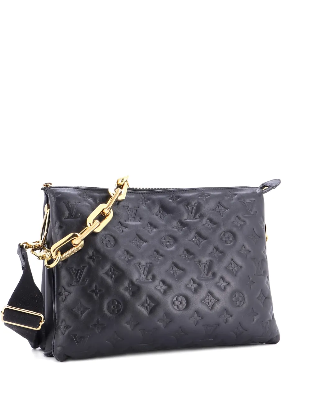 Pre-owned Louis Vuitton Coussin Bag Monogram Embossed Lambskin Mm Crossbody Bag In Black
