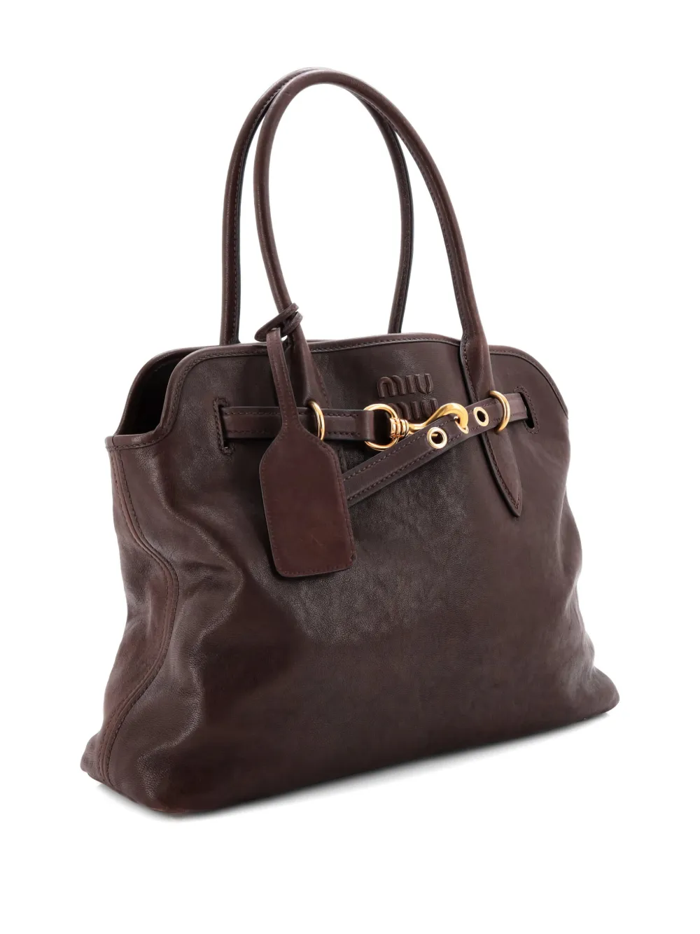 MIU MIU Pre-owned Aventure Leather Tote Bag In Brown