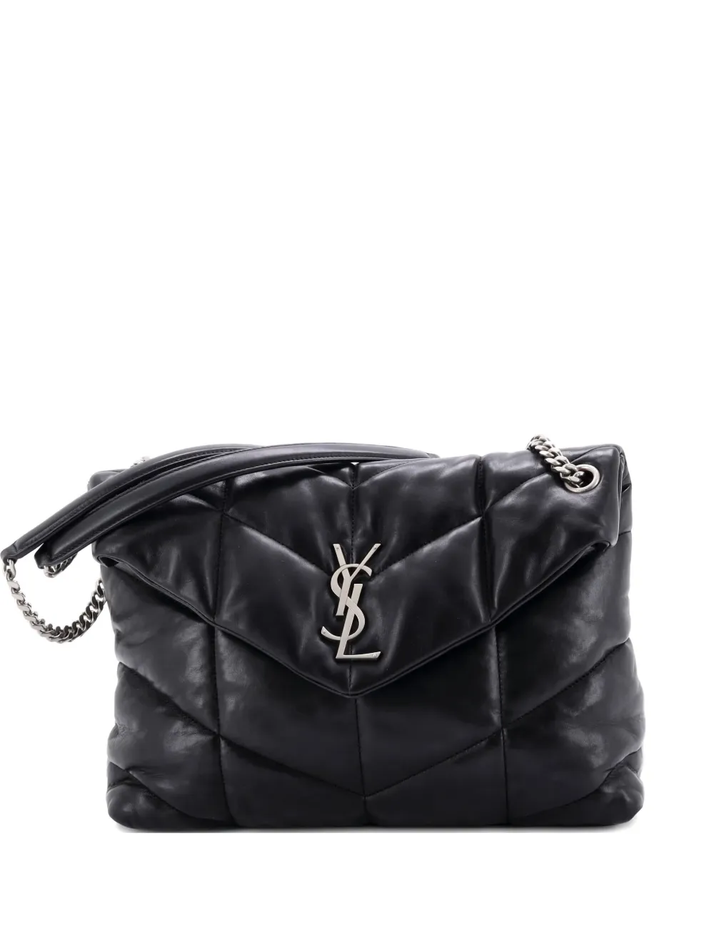 Pre-owned Saint Laurent Loulou Puffer Quilted Leather Medium Shoulder Bag In Black