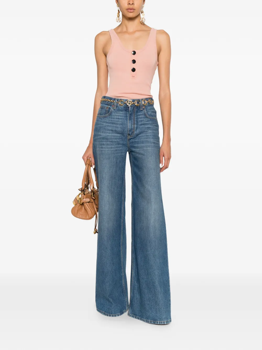 Chloé Ribgebreide henley tanktop Roze
