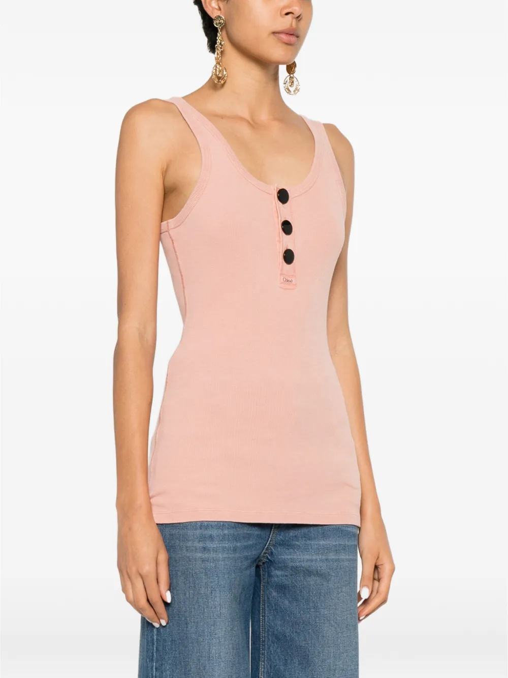Chloé Ribgebreide henley tanktop Roze