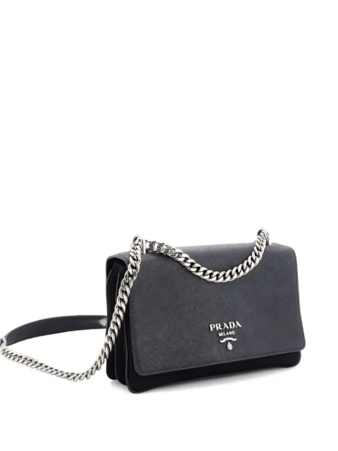 Prada Pre-Owned Chain Flap Crossbody Bag Tessuto Saffiano 皮质中号单肩包