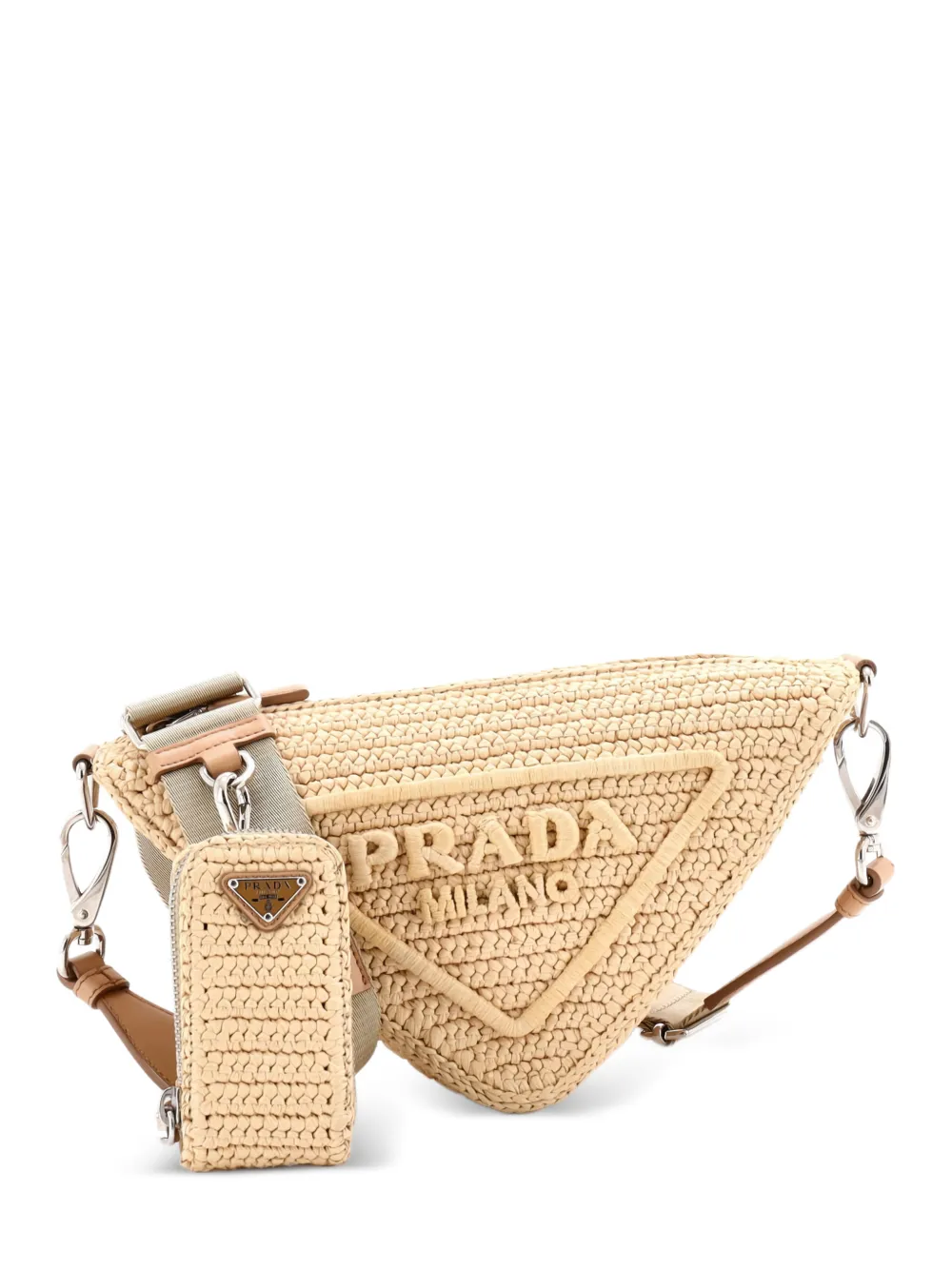 Prada Pre-Owned Triangle Logo Zip Crochet Raffia Small crossbody bag - Toni neutri
