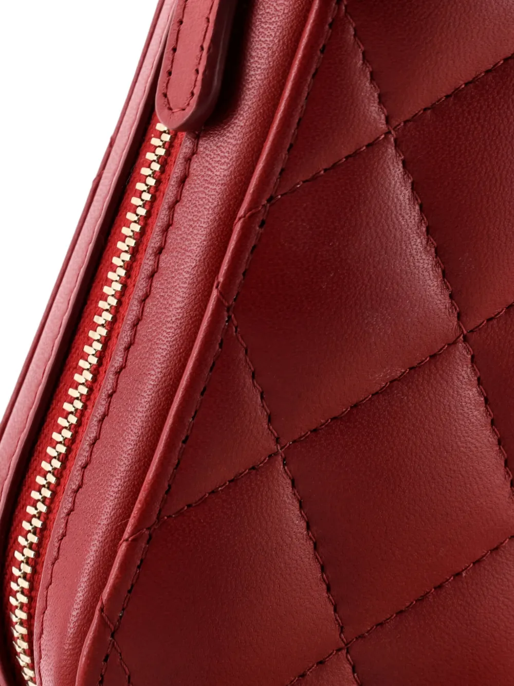 Pre-owned Chanel Zip Around Phone Case With Chain Quilted Lambskin Crossbody Bag In Red