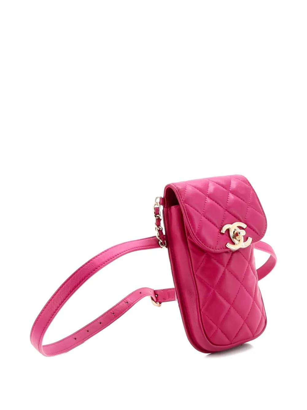 Pre-owned Chanel You Can Phone Waist Bag Quilted Lambskin Belt Bag In Pink
