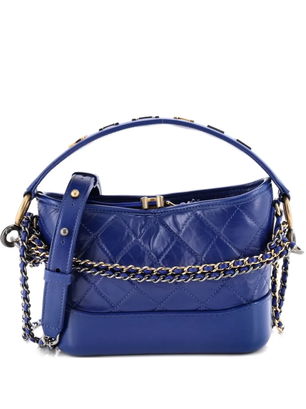 CHANEL Pre-Owned Gabrielle with Logo Handle Quilted Aged Calfskin Small hobo bag - Blu
