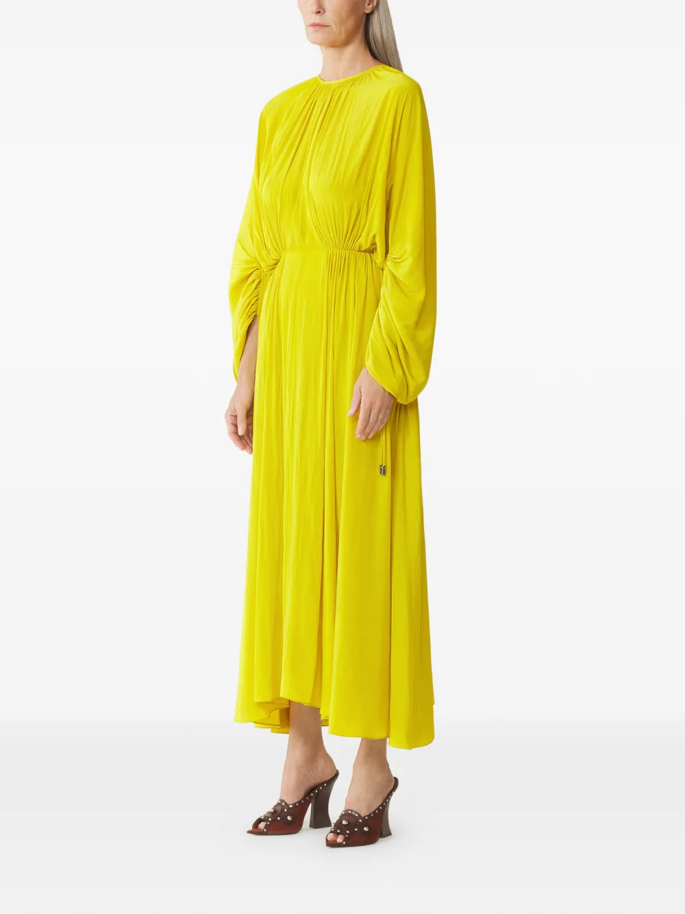 Lanvin Midi-jurk met gesmockt detail en ronde hals Geel