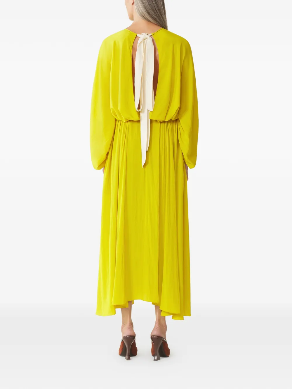 Lanvin Midi-jurk met gesmockt detail en ronde hals Geel