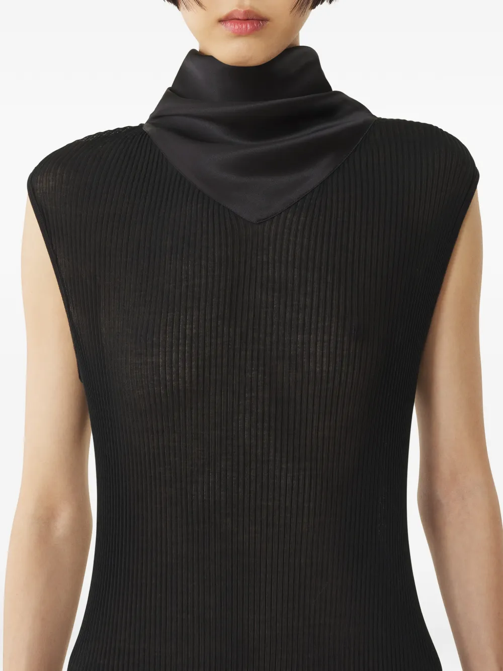 Lanvin Geribbelde midi-jurk met sjaalhals Zwart