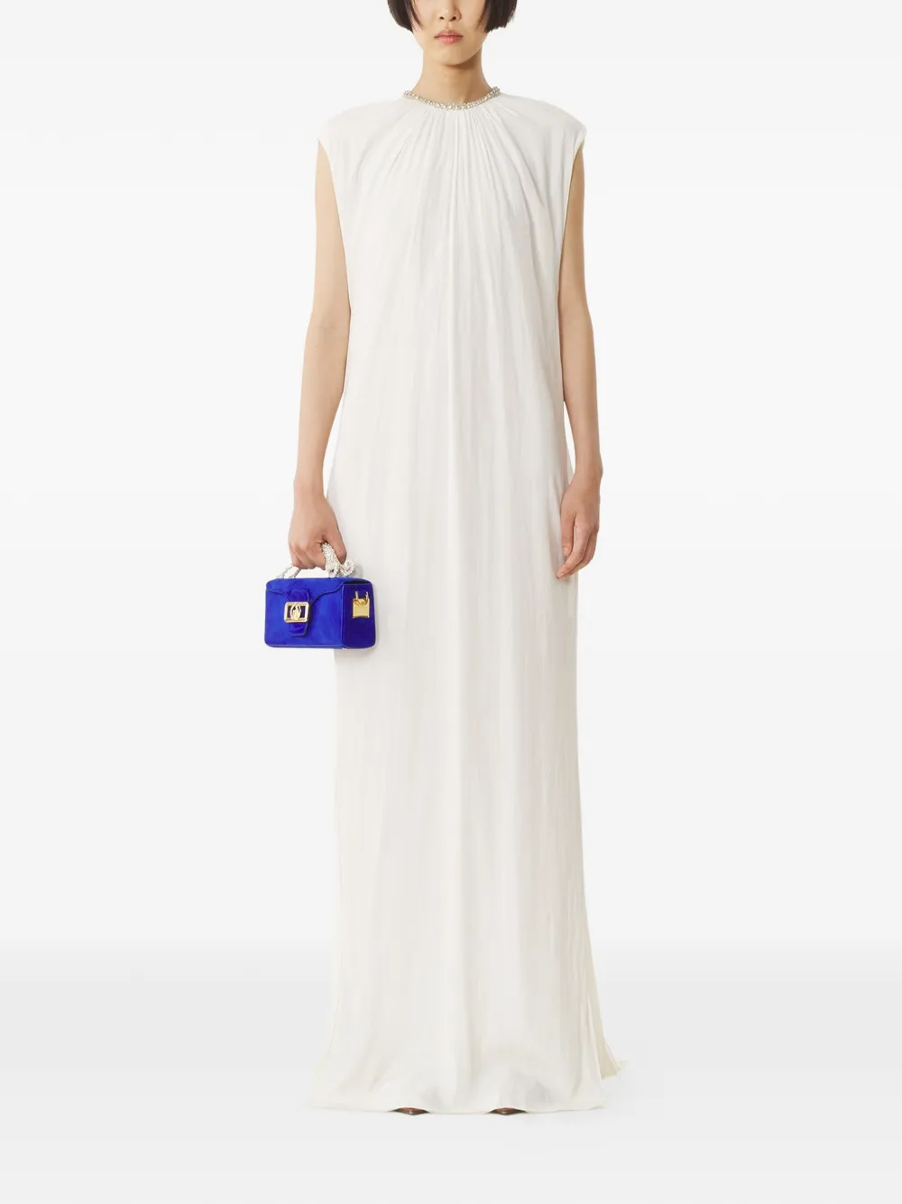 Lanvin Gesmockte maxi-jurk met verfraaide hals Wit