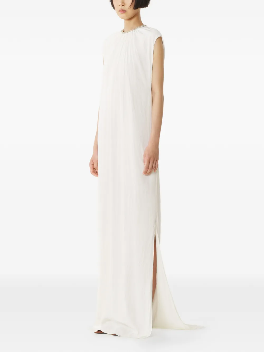 Lanvin Gesmockte maxi-jurk met verfraaide hals Wit