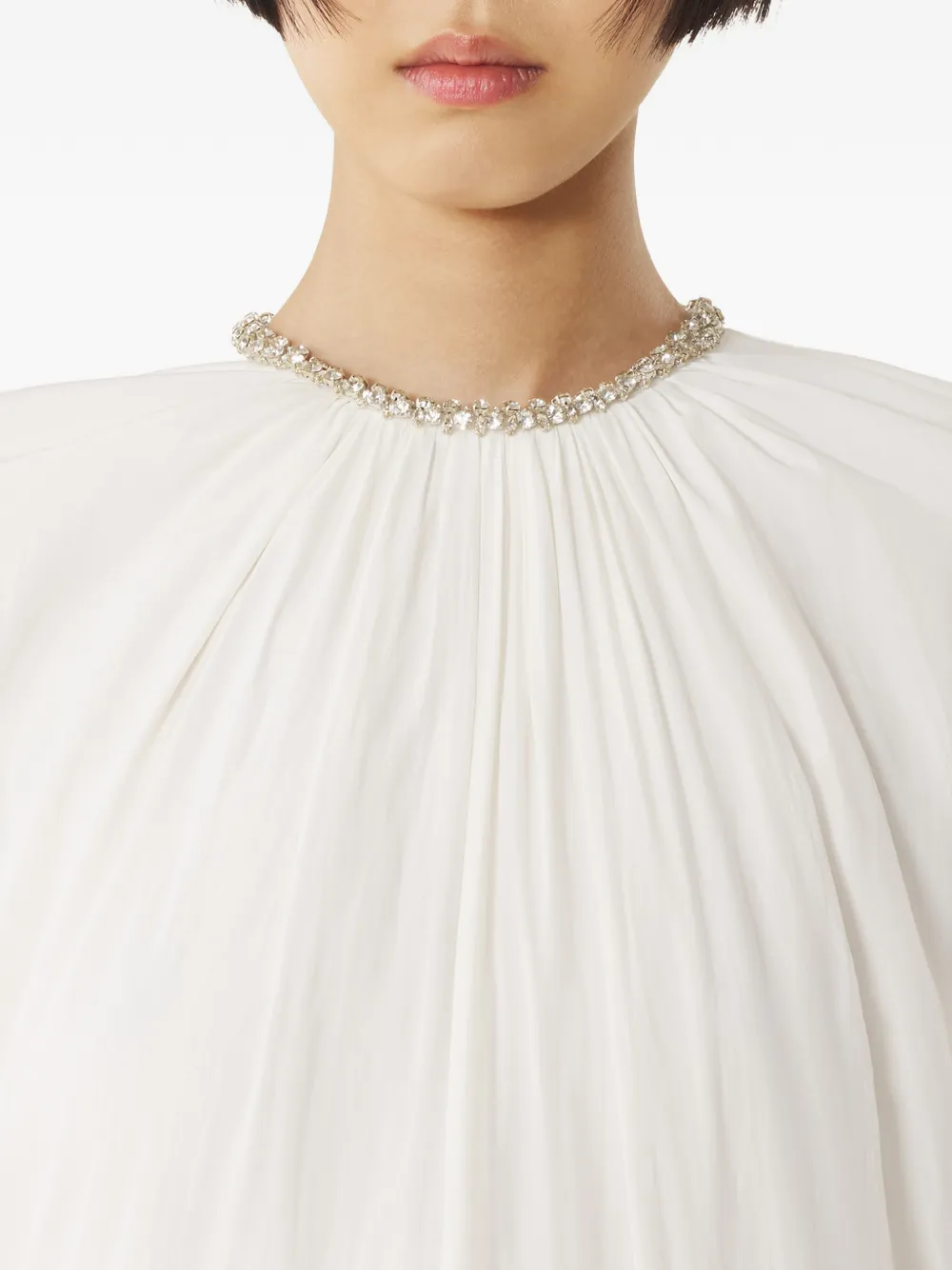 Lanvin Gesmockte maxi-jurk met verfraaide hals Wit