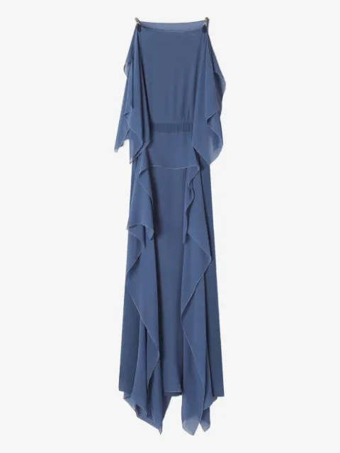 Lanvin vestido largo con volantes y detalle de cadena