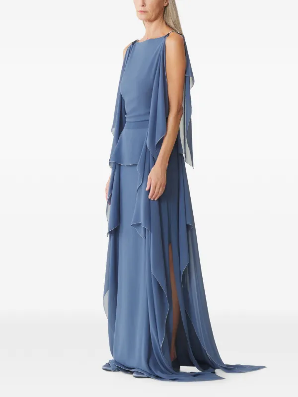 Maxi Dress In Silk Georgette For Women - Jeanne Blue - Size 38