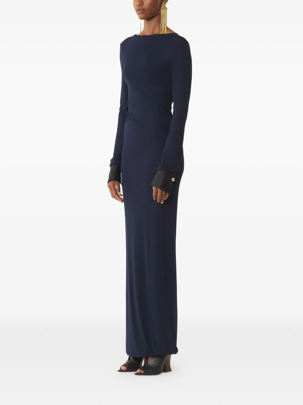  Lanvin Long-sleeve Button-cuff Maxi Dress - Blue 