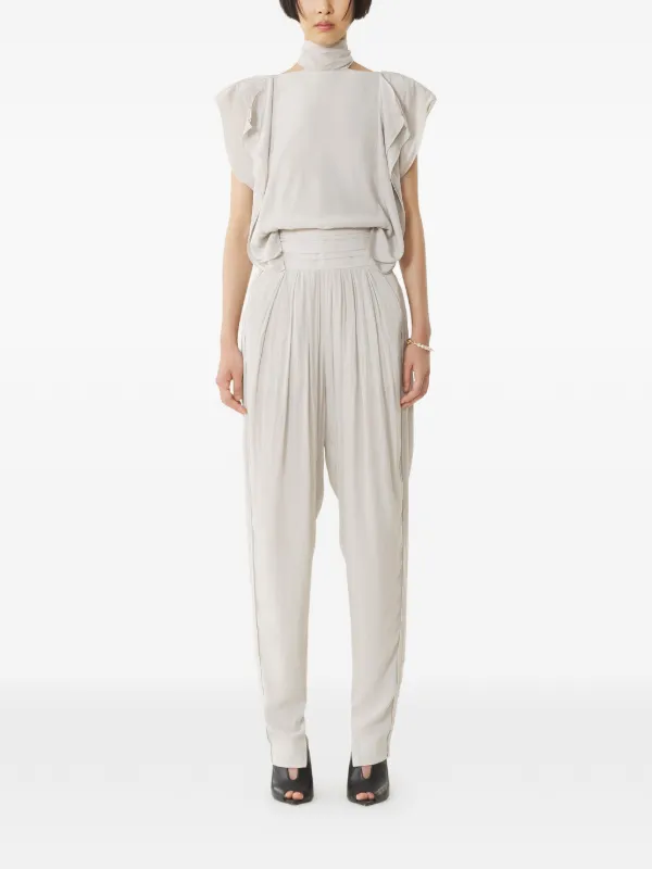 Lanvin Ruffled-detail High-neck Blouse in Neutrals